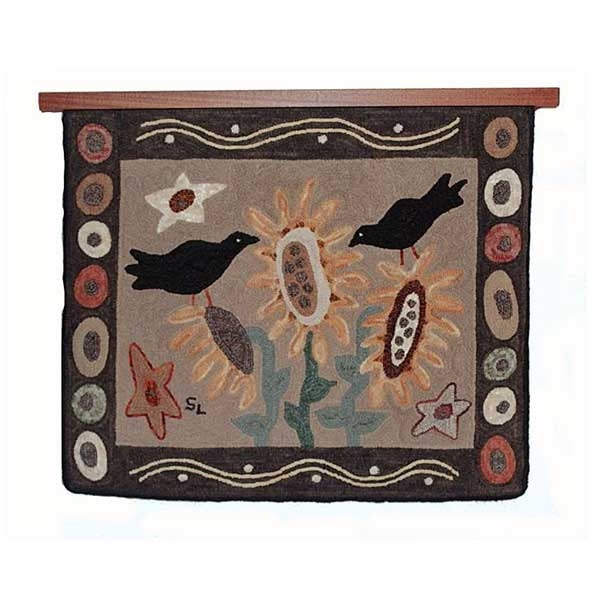 Two Crows and Sunflowers Rug Hook Pattern