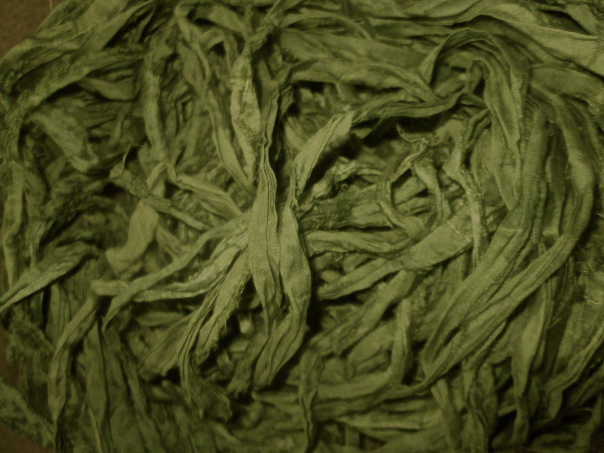 Hunter Green Recycled Sari Silk Eyelash Ribbon