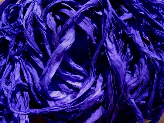 Electric Violet Recycled Sari Silk Ribbon  Luxurious Eco-Friendly Yarn for Diverse Fiber Arts