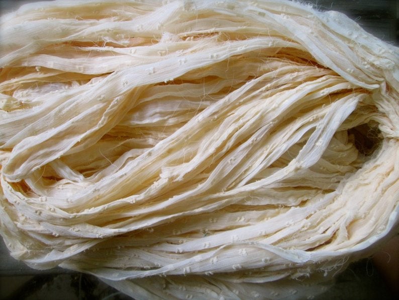 Light Sand Nubby Recycled Silk Chiffon Ribbon Novelty Yarn 5 Yards