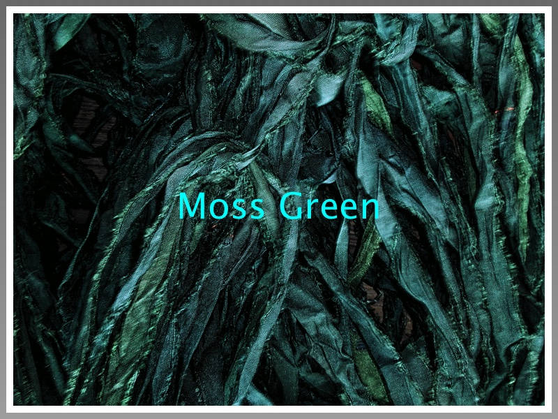 Moss Green Recycled Sari Silk Ribbon 5 Yards