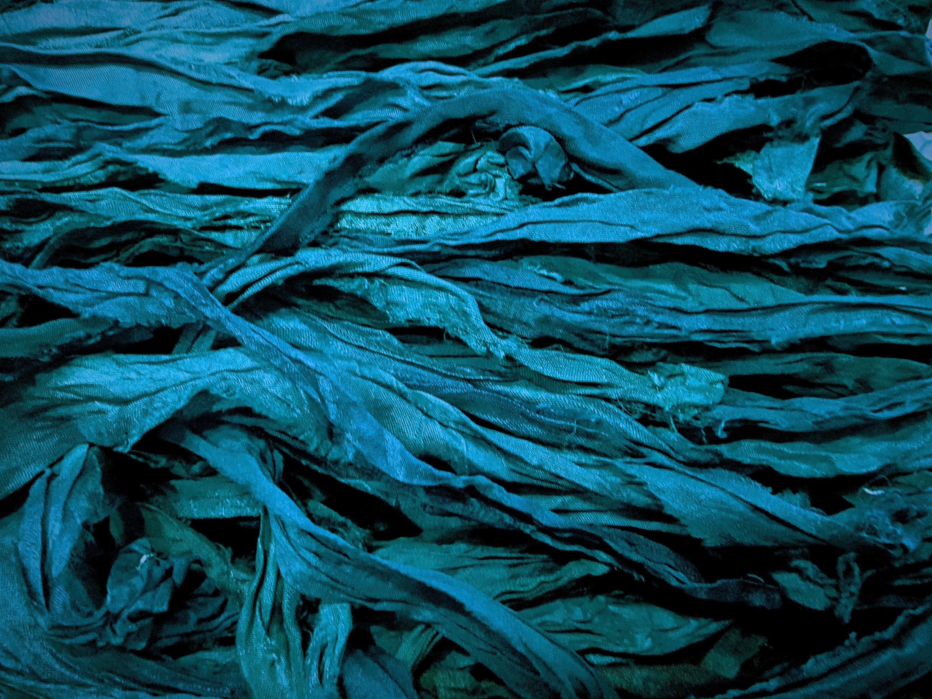 Peacock Blue Recycled Sari Silk Ribbon