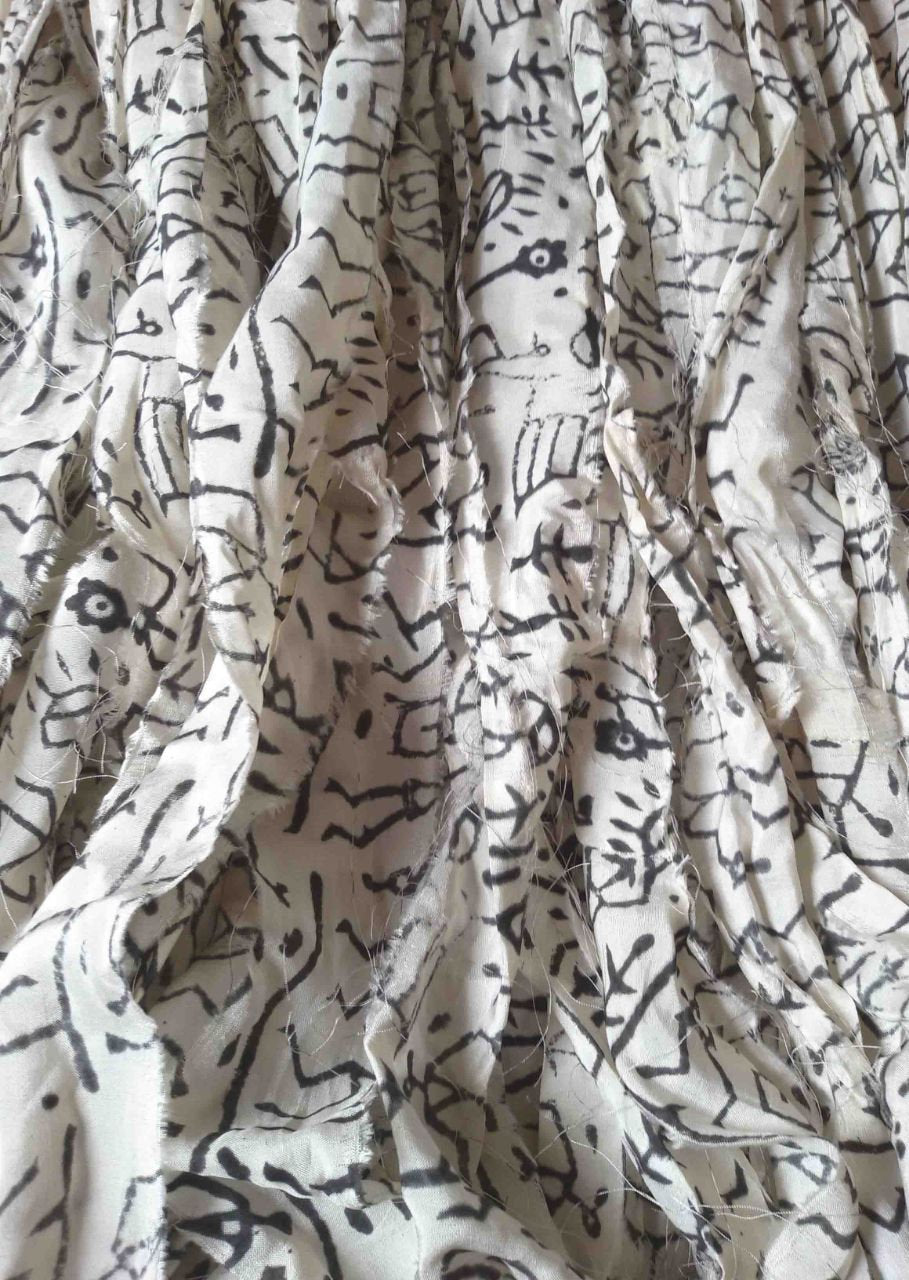 Salt & Pepper Tribal Print Recycled Sari Silk Ribbon 5 Yards