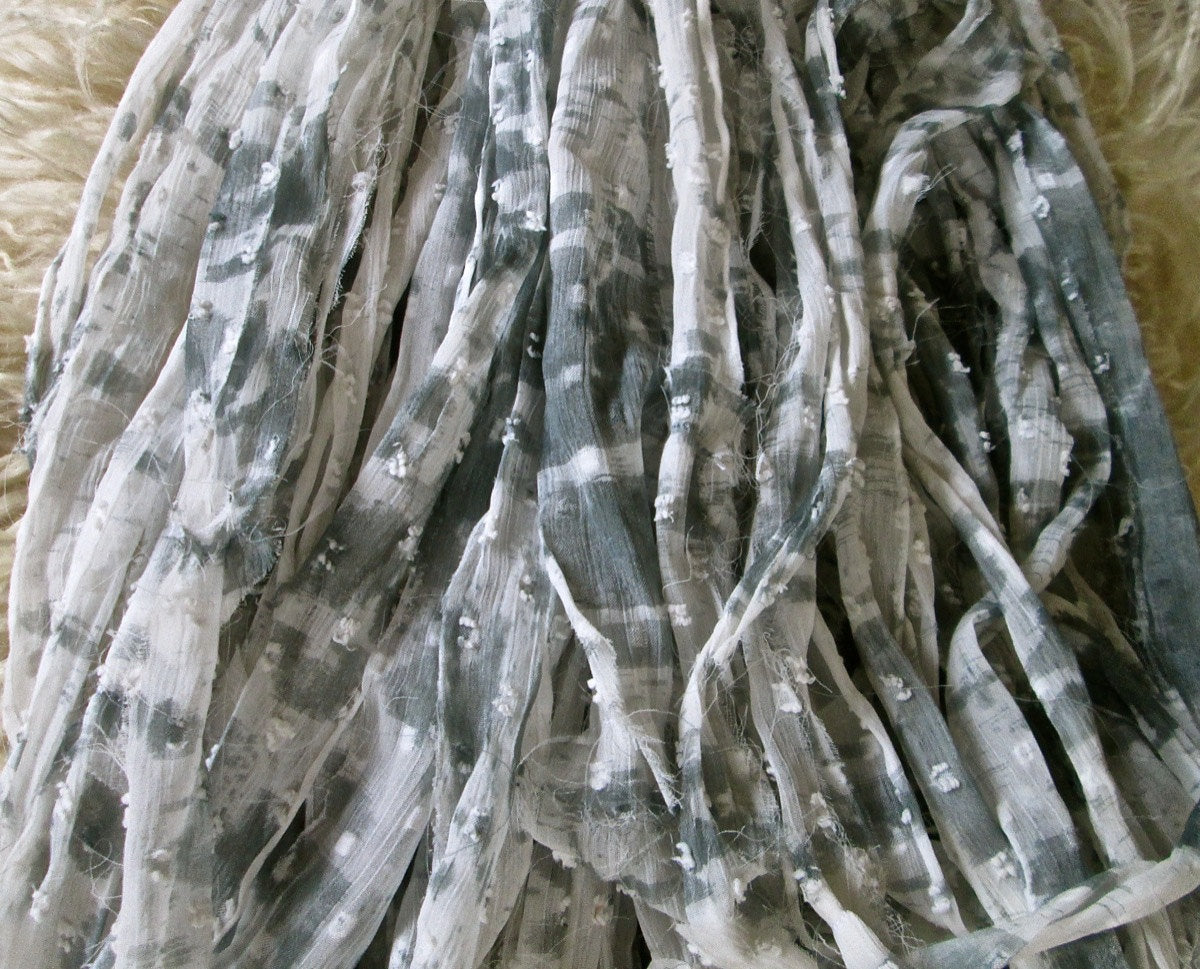 Winterfell (Salt & Pepper) Recycled Nubby Chiffon Ribbon
