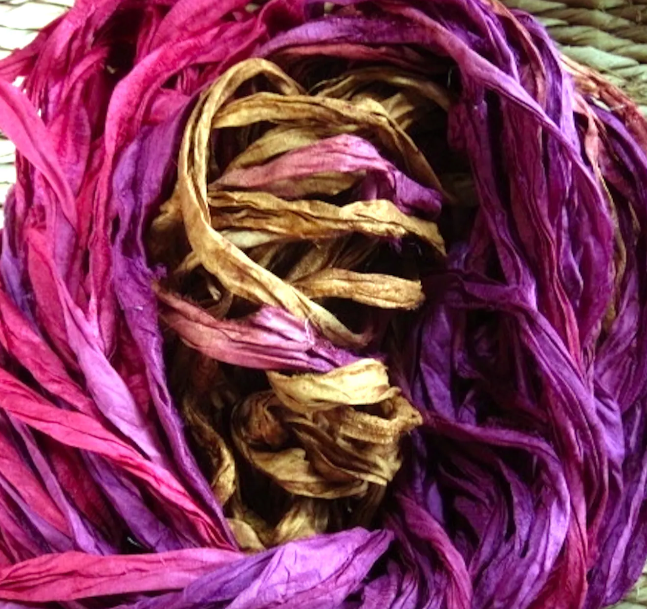 Bee Balm  Recycled Sari Silk Thin Ribbon