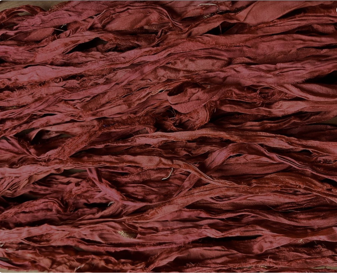 Earthy Apple Red Recycled Sari Silk Ribbon