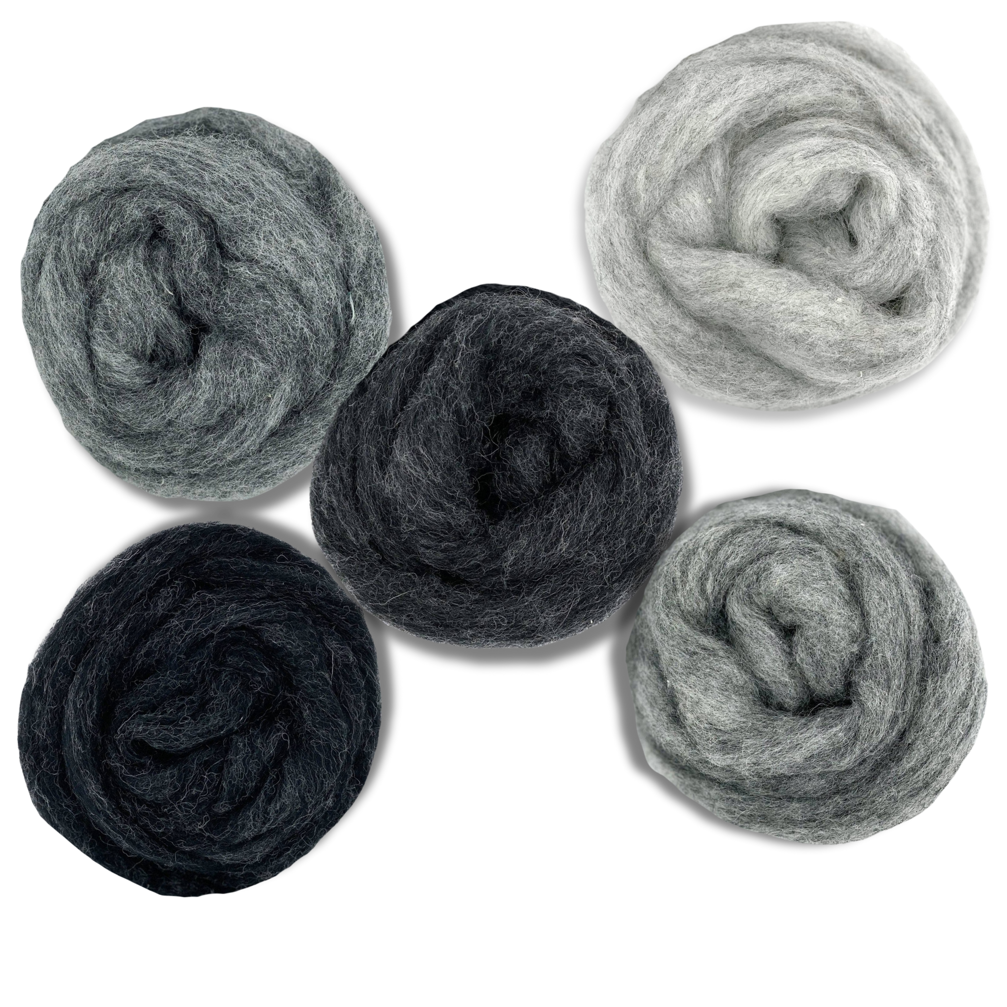 Grey Spectrum Carded Corriedale Wool Sliver Variety Pack
