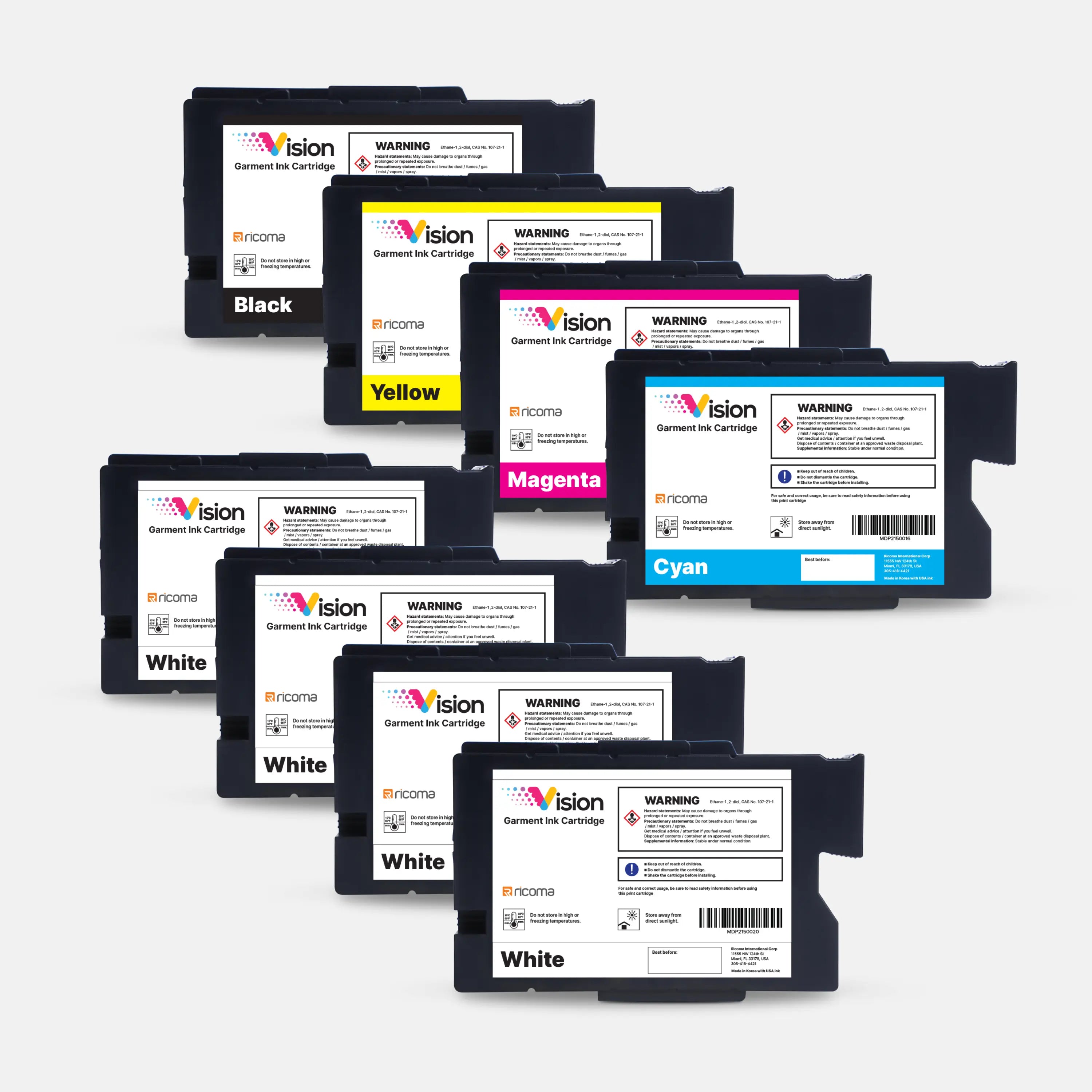 Vision DTG/DTF Ink Refill Kit  CMYK + Extra White Ink