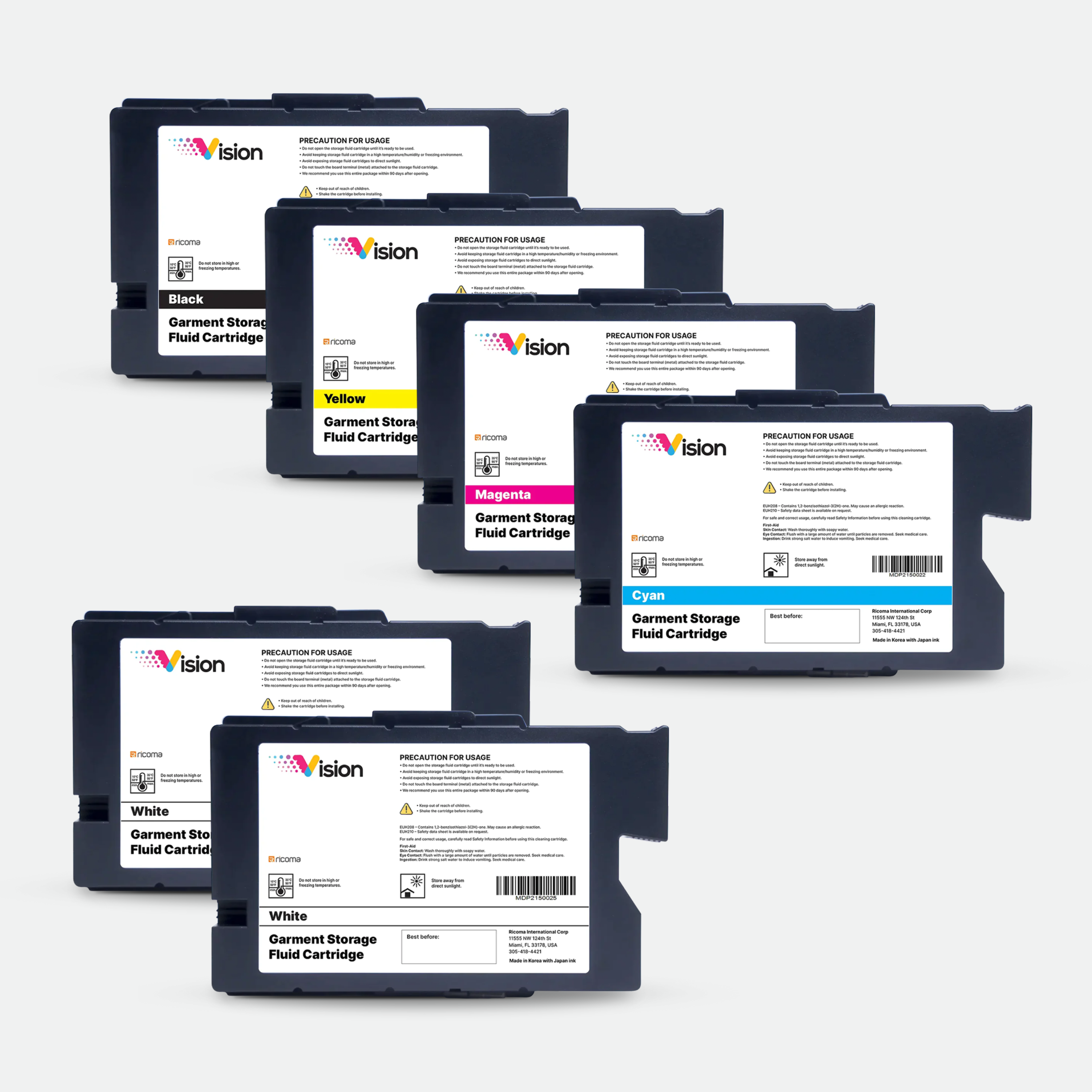 Vision DTG/DTF Storage Cartridge Bundle  CMYK + 2 White Cartridges