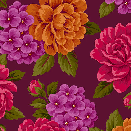 Andover Fabrics - Moonlight Roses, Large Roses, Maroon || SOLD BY THE HALF YARD