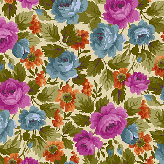 Andover Fabrics- Moonlight Roses, Rose Bush, Cream || SOLD BY THE HALF YARD