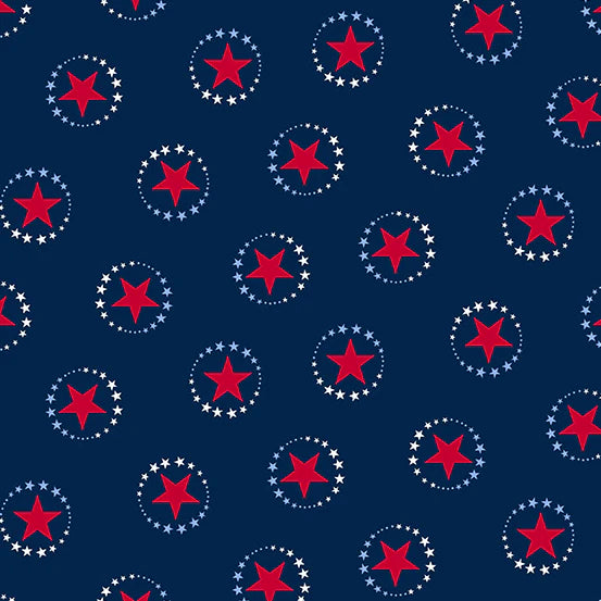 Andover Fabrics - Salute, Blue Star Circle || SOLD BY THE HALF YARD