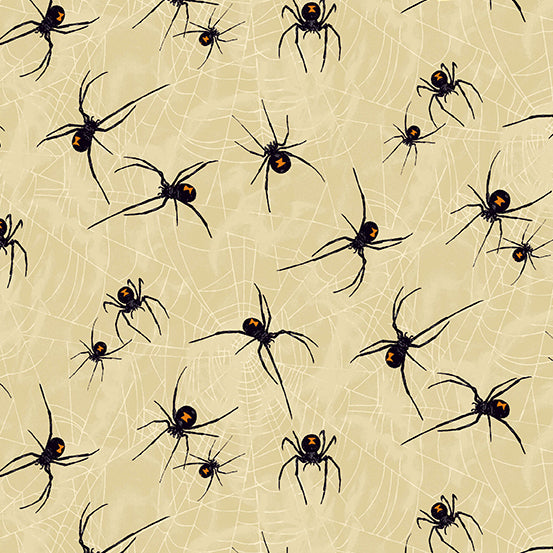 Andover Fabrics - Mystery Manor, Black Widows, Moonlight || SOLD BY THE HALF YARD