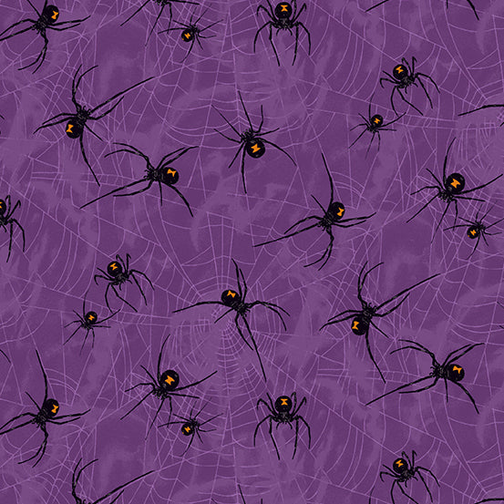 Andover Fabrics - Mystery Manor, Black Widows, Purple Moon || SOLD BY THE HALF YARD