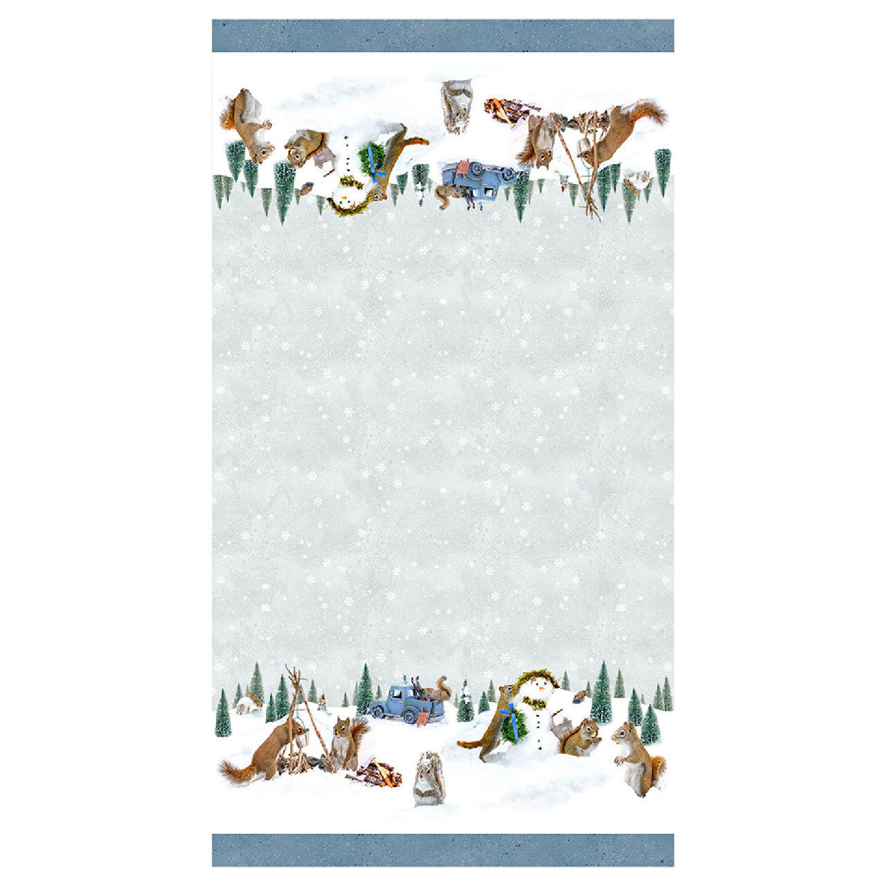 Clothworks Fabrics - The Secret Life of Squirrels II, Snow Activity Squirrels Double Border, Mist Gray || SOLD BY THE HALF YARD
