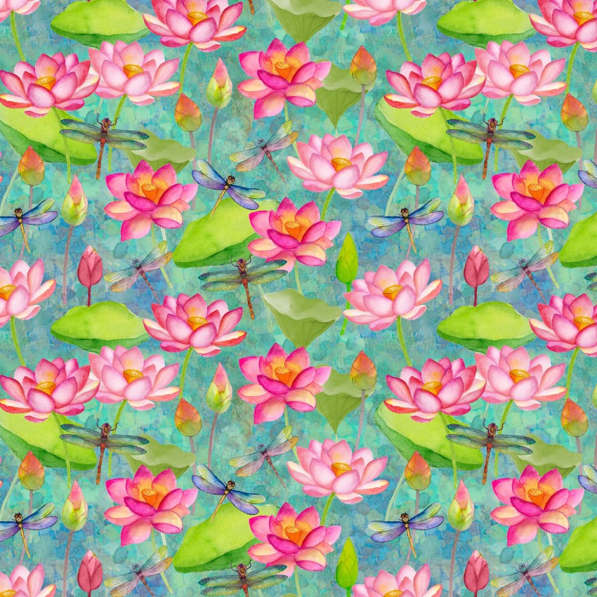 Clothworks Fabric - Lily Pond, Dragonfly Floral, Light Teal || SOLD BY THE HALF YARD