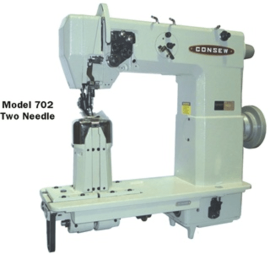 Consew Model 702 (spec)-High Speed,  Double Needle, Post Bed, Lockstitch Machine, Drop Feed, Needle Feed