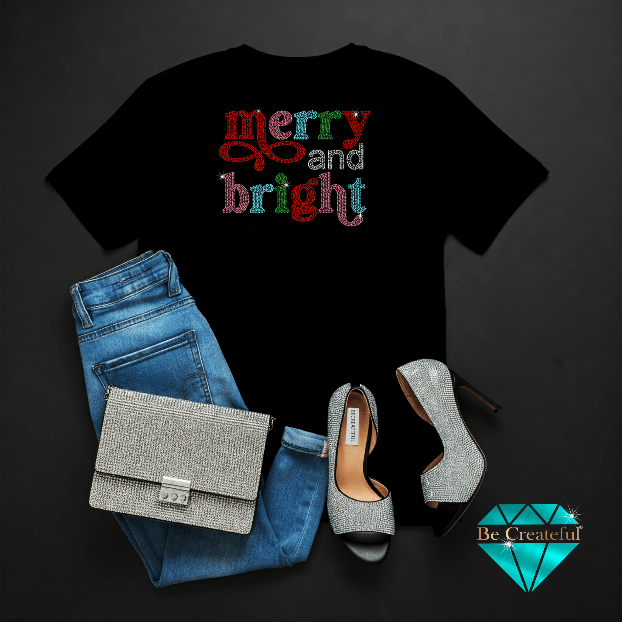 Merry and Bright Rhinestone Transfer