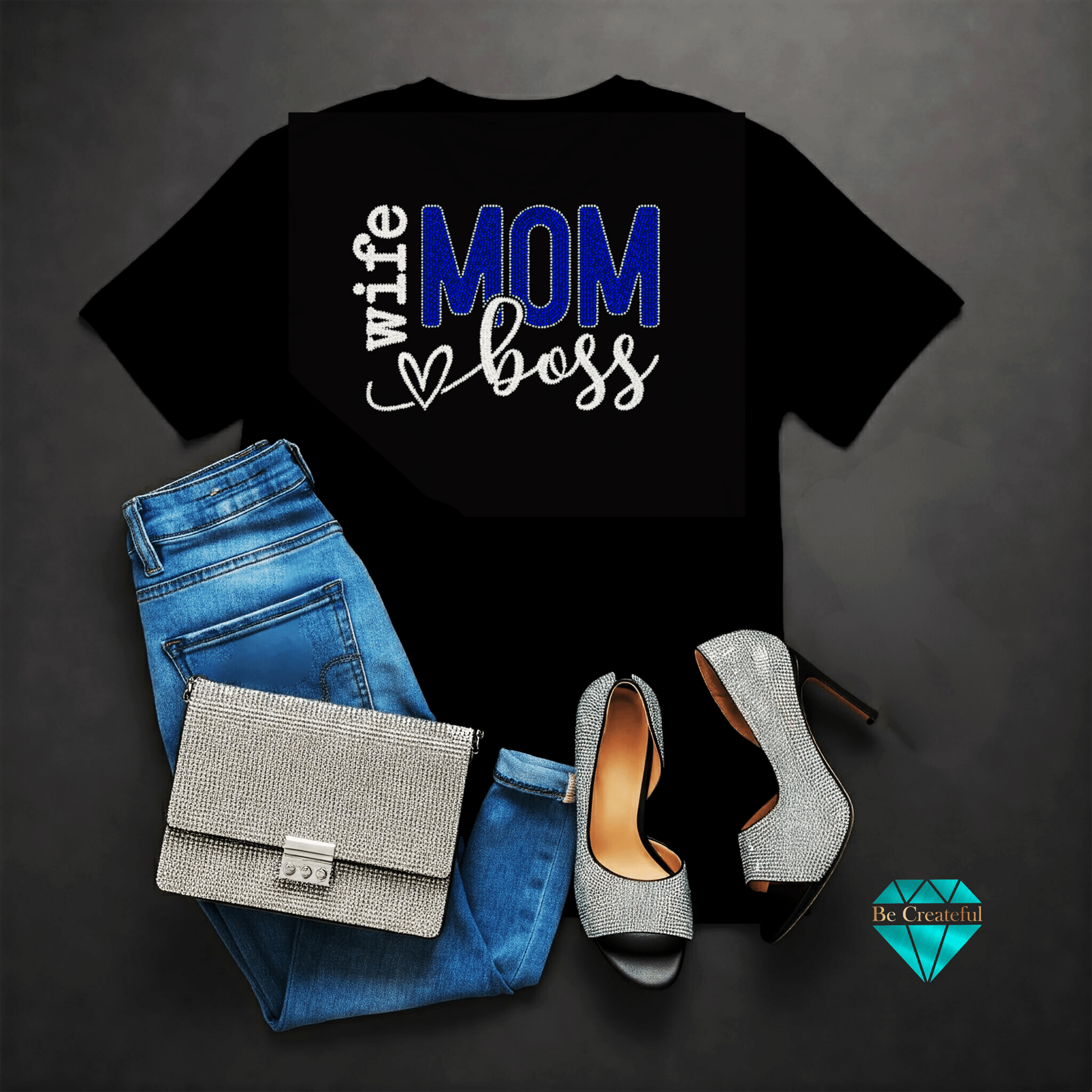 Wife Mom Boss 2 Rhinestone Transfer