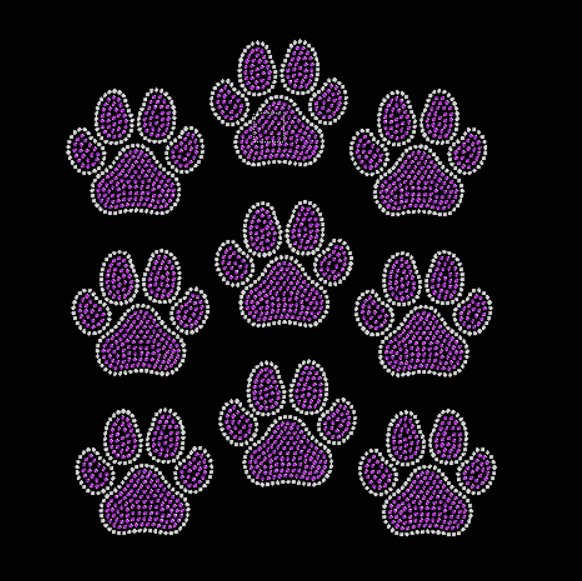 Paws Outlined (Set of 9) 3 inch Rhinestone Transfer