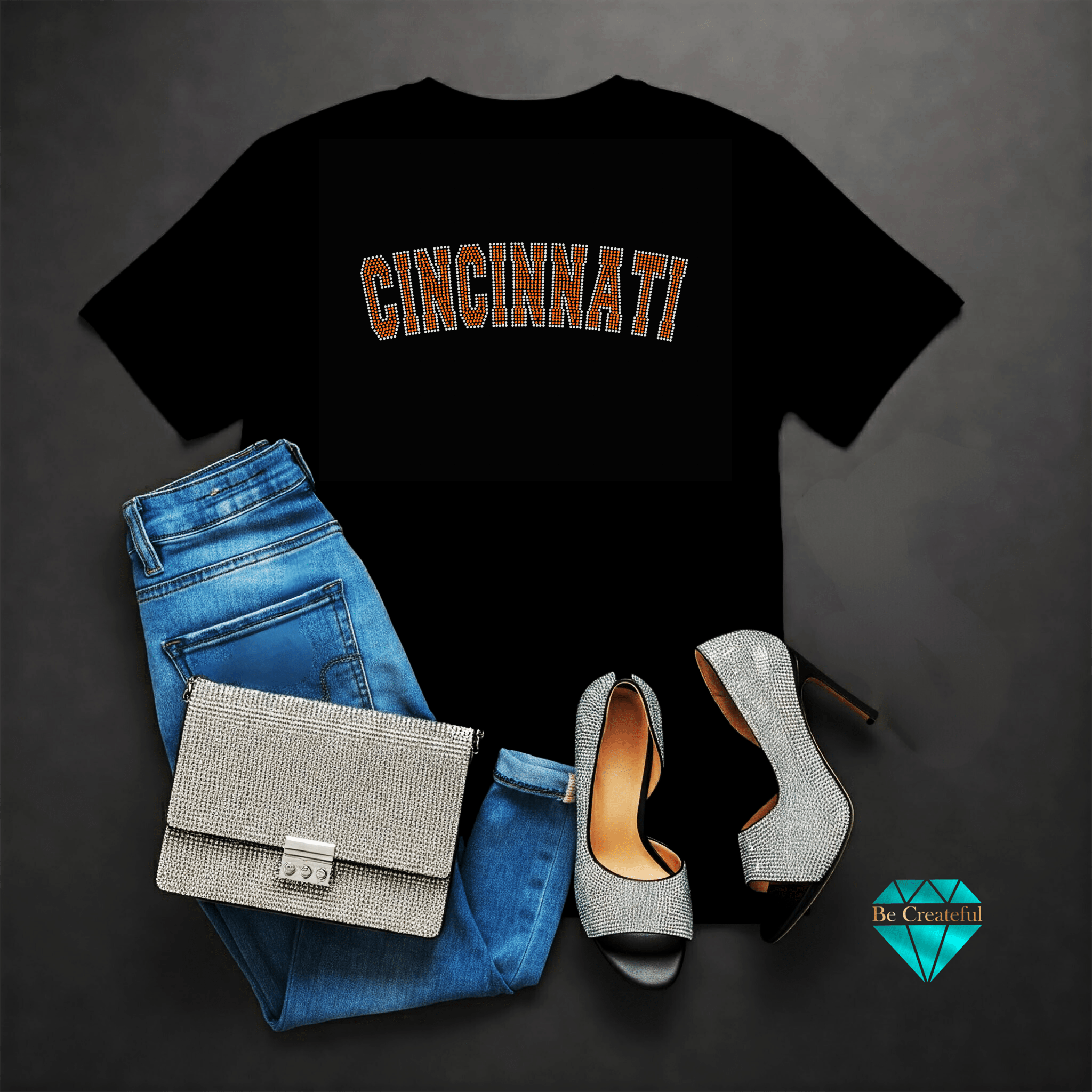 Curved Cincinnati Rhinestone Transfer