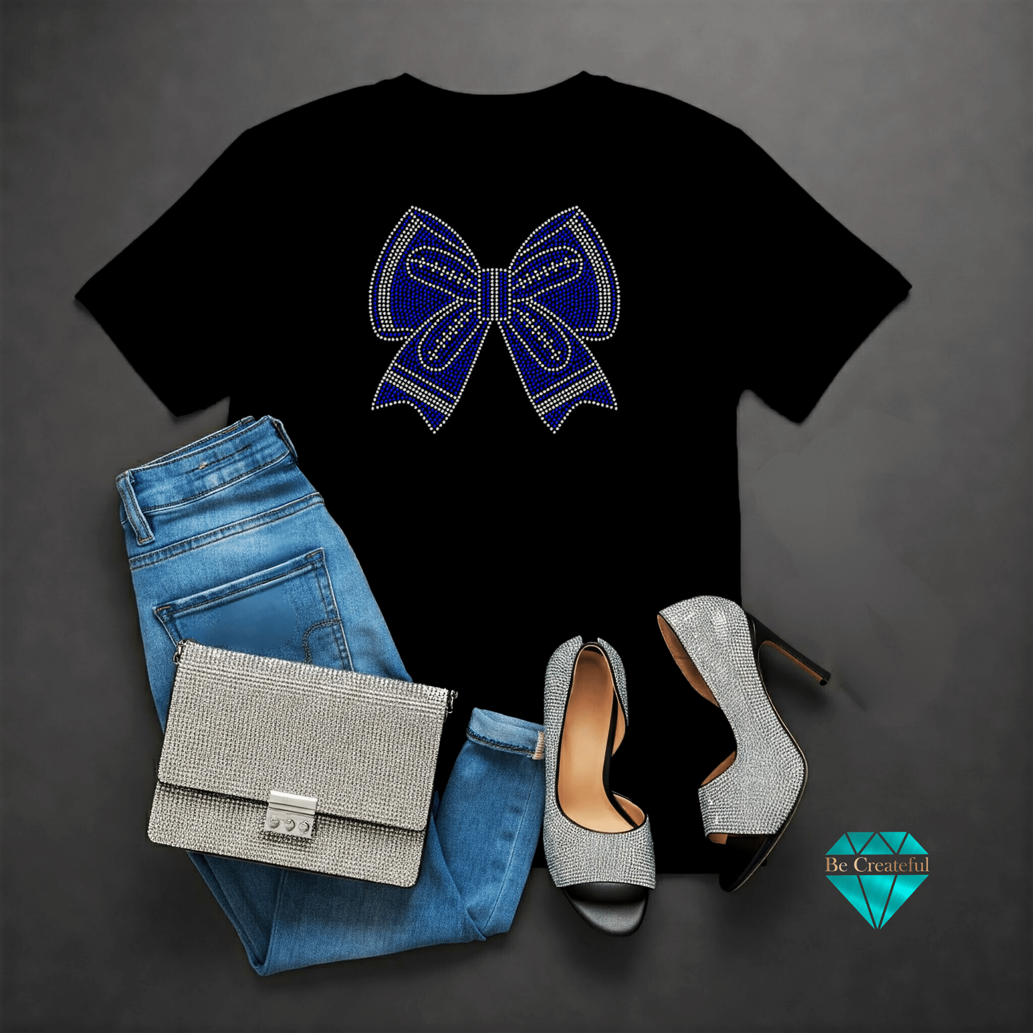 Football Bow Rhinestone Transfer