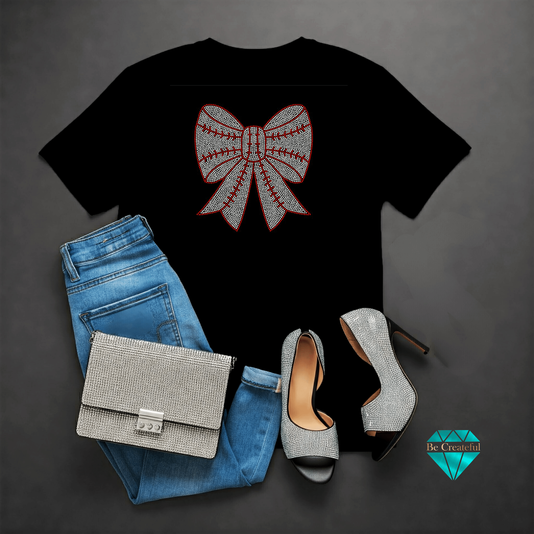 Baseball/Softball Bow Rhinestone Transfer