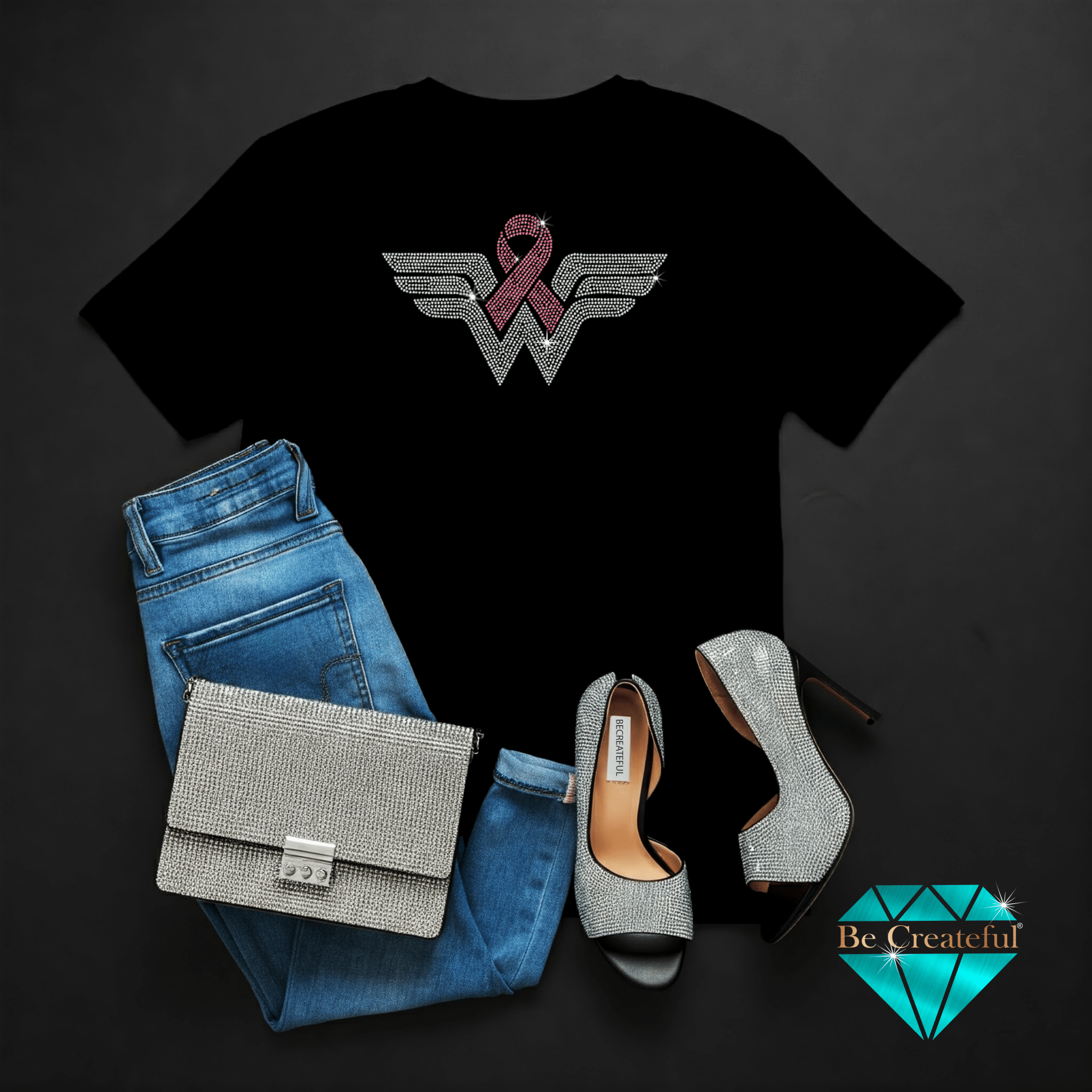 Cancer Awareness Wonder Woman Rhinestone Transfer