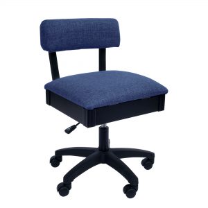 Arrow Hydraulic Sewing Chair in Black with Duchess Blue Fabric