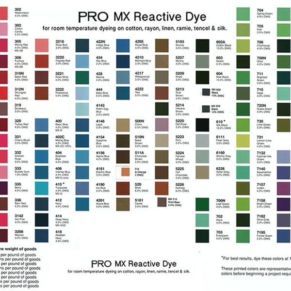 PRO MX Reactive Dye Color Card