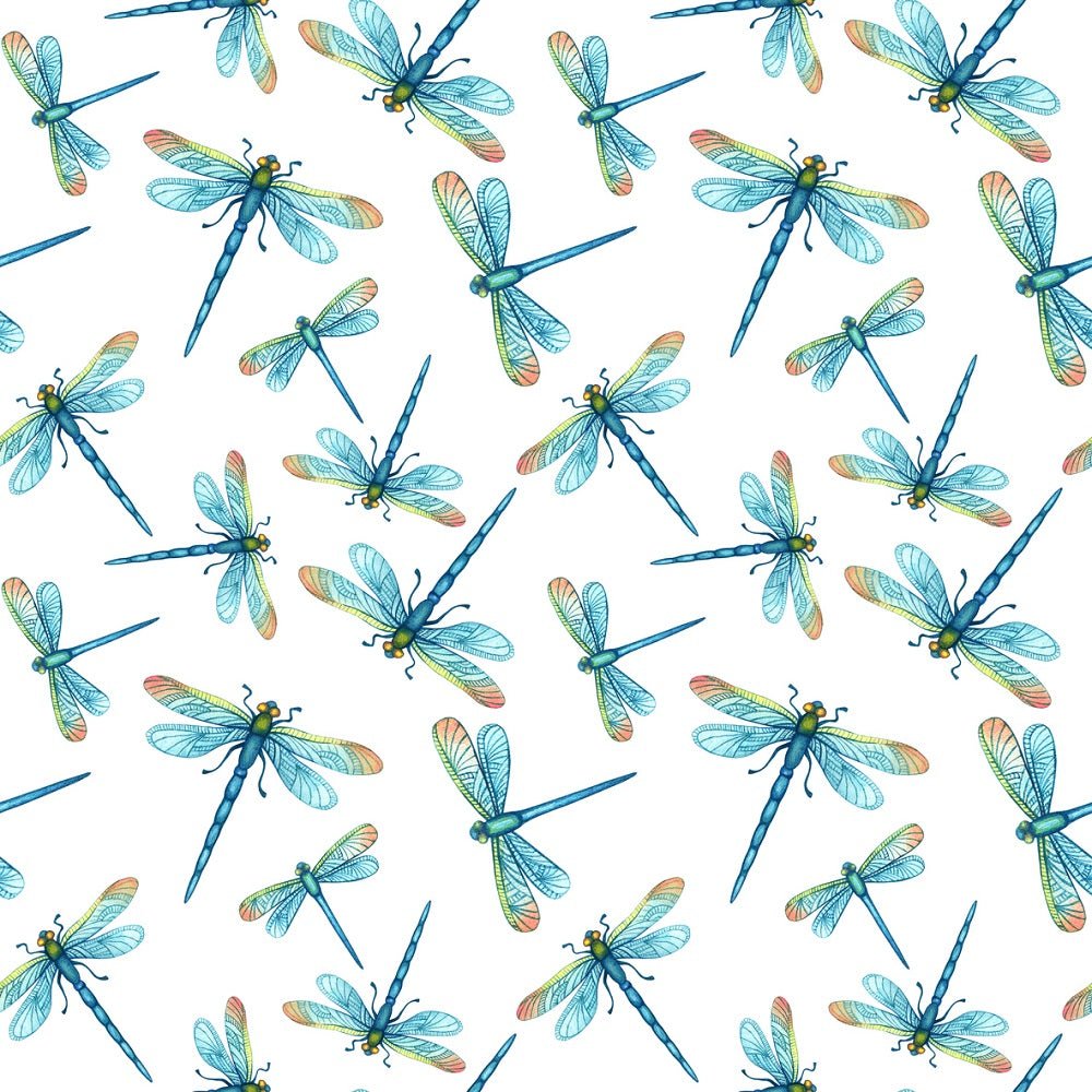 Watercolor Blue Dragonflies Fabric