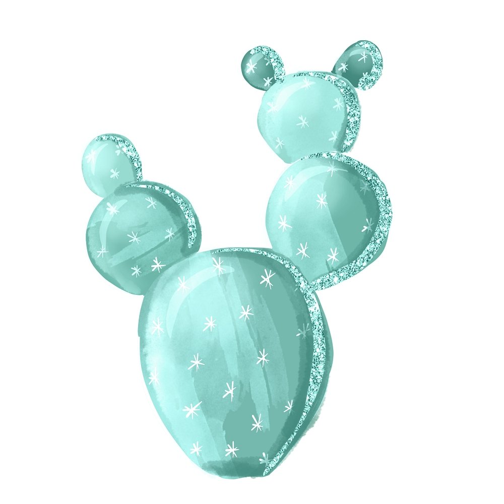 Watercolor Cactus Fabric Panel - Blue