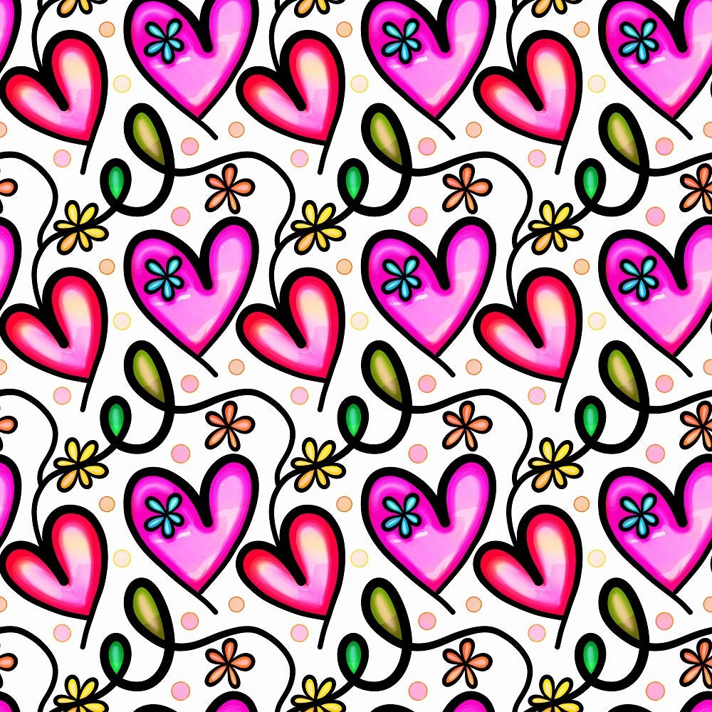 Watercolor Floral Hearts Collage #4 Fabric