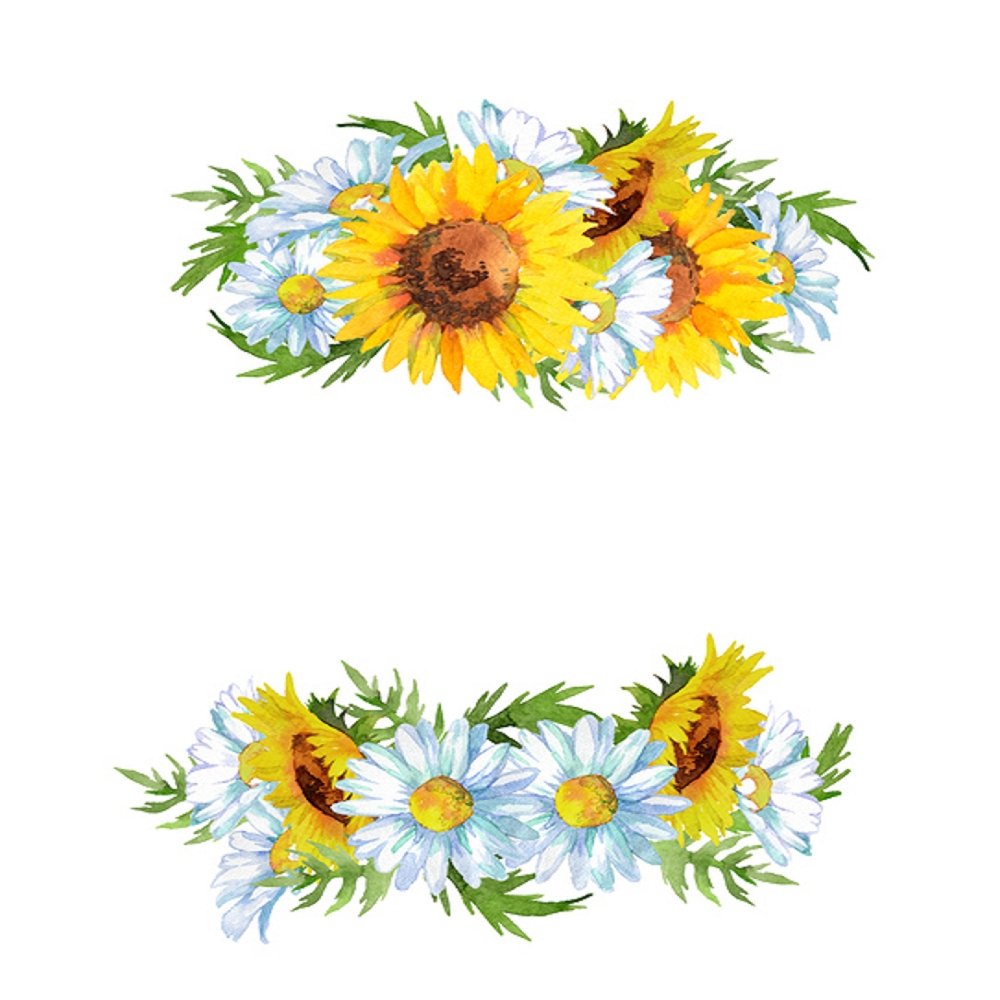 Watercolor Floral, Sunflowers And White Daisies Fabric Panel - White