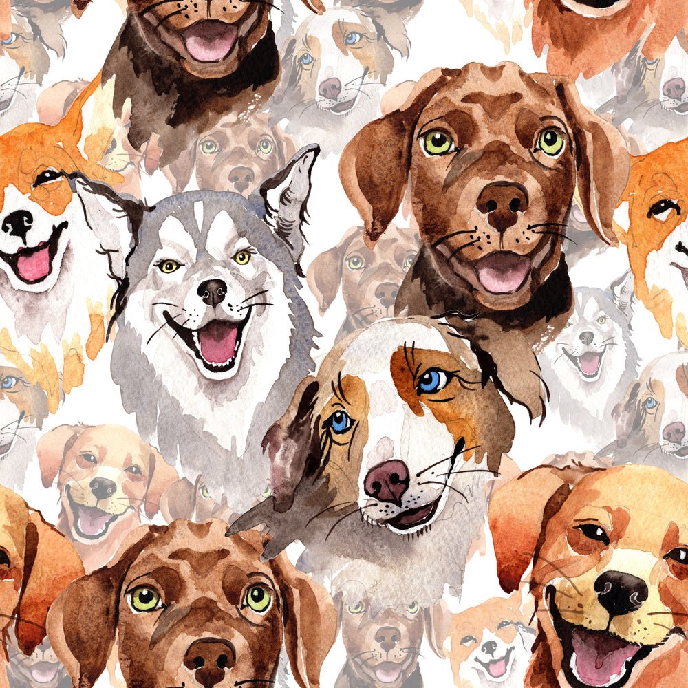 Watercolor Packed Dogs Fabric
