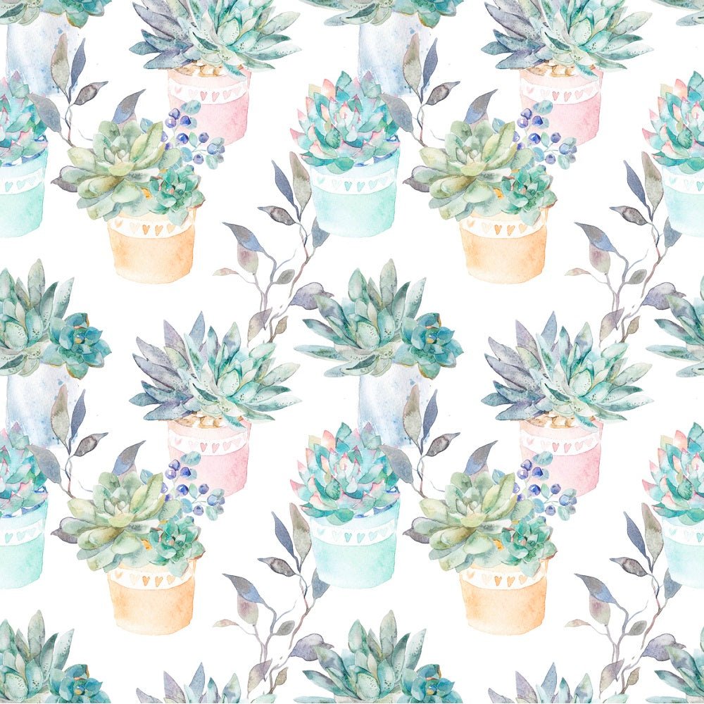 Watercolor Packed Succulents Fabric - White