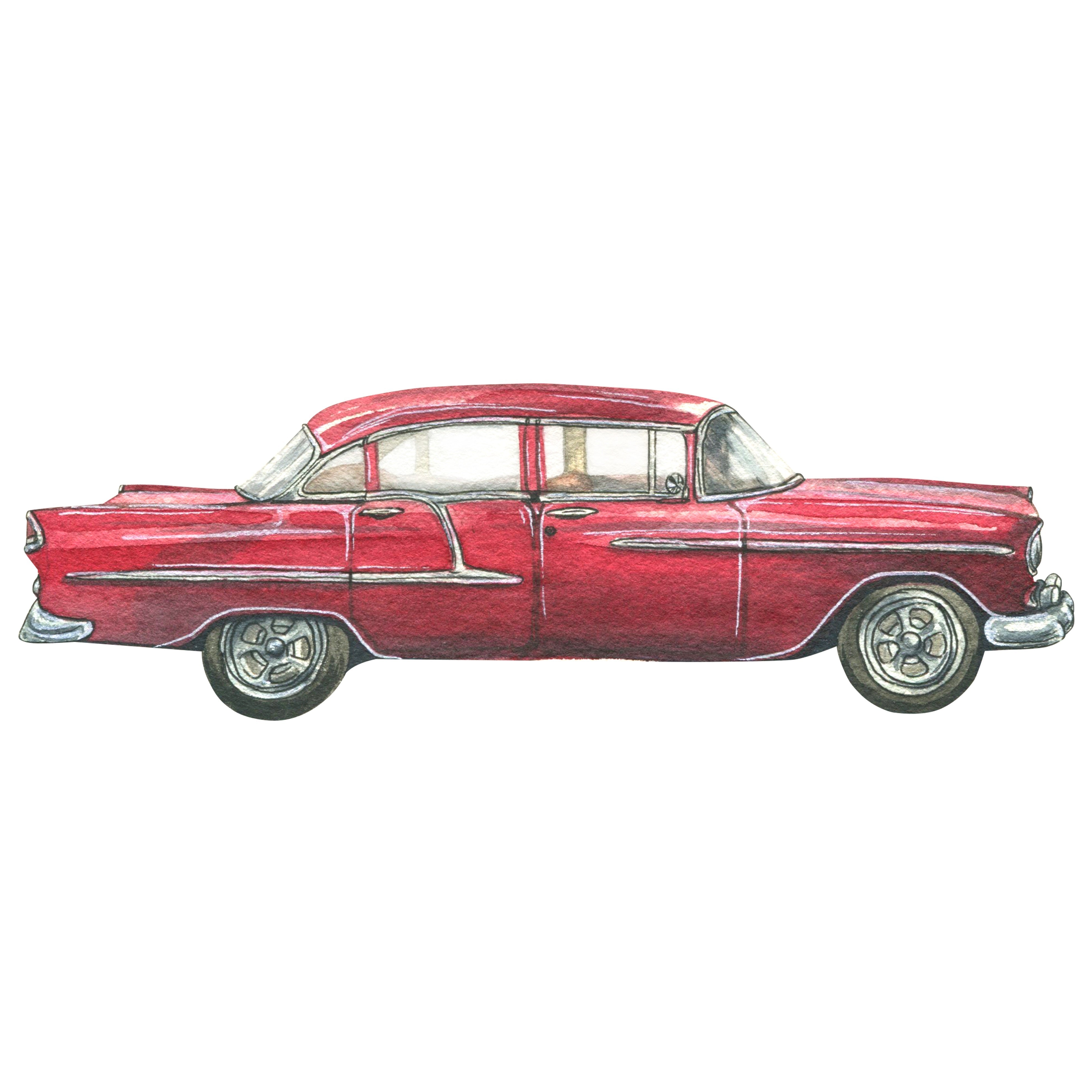 Watercolor Red Vintage Car Fabric Panel