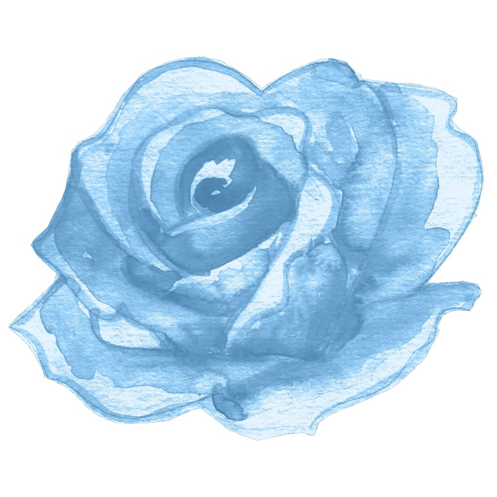 Watercolor Rose Fabric Panel - Blue