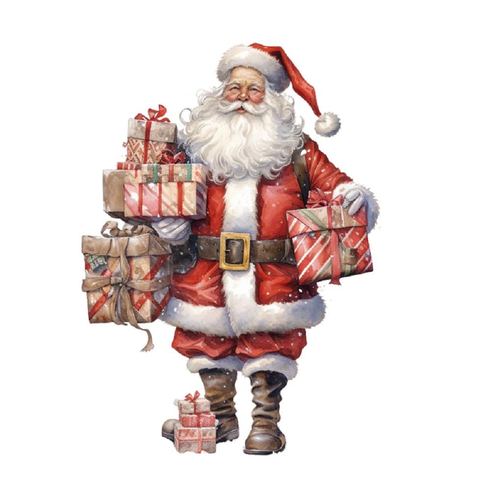 Watercolor Vintage Santa with Presents #3 Fabric Panel