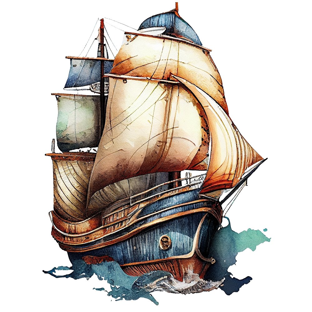 Watercolor Vintage Ship #2 Fabric Panel