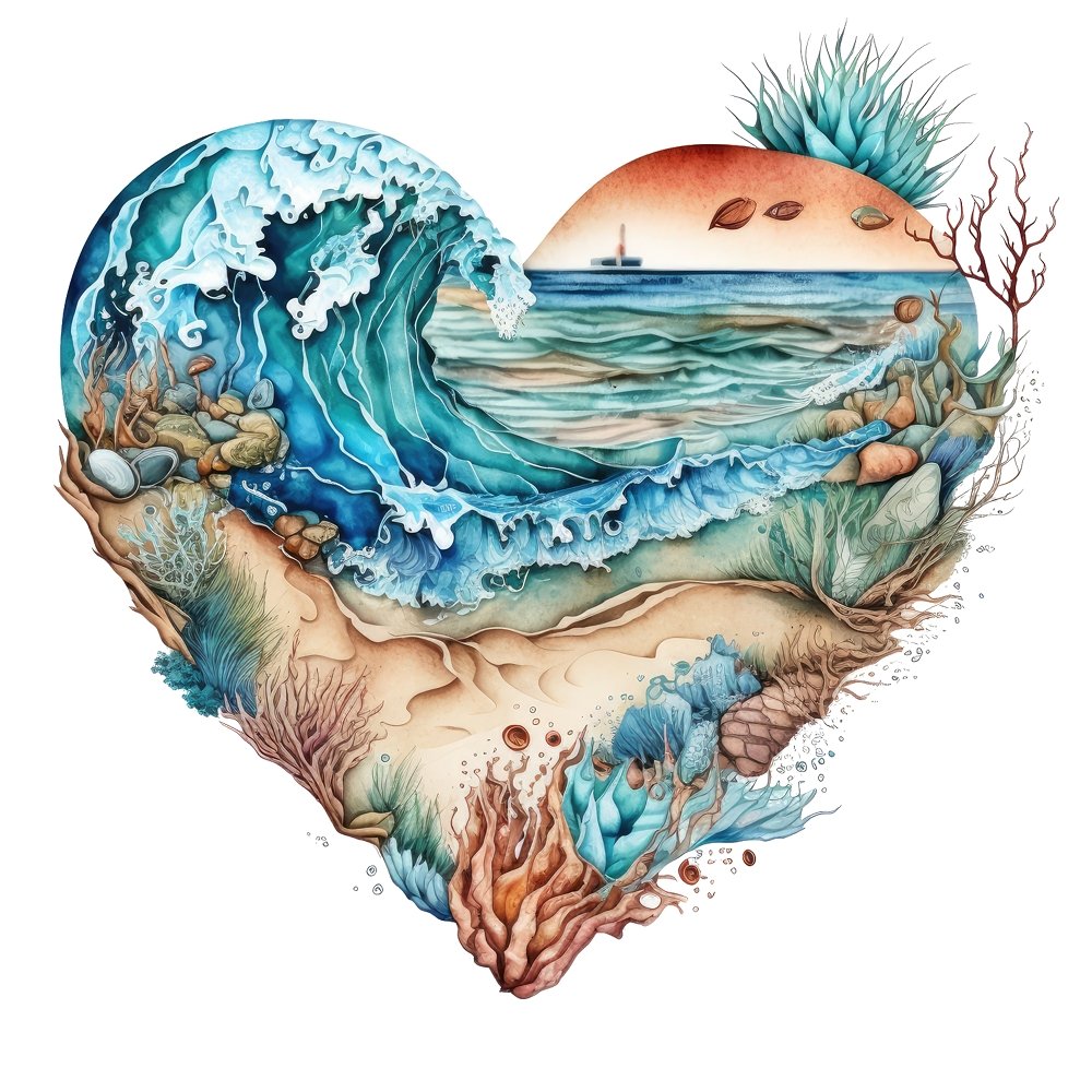 Wavy Beach Heart #5 Fabric Panel