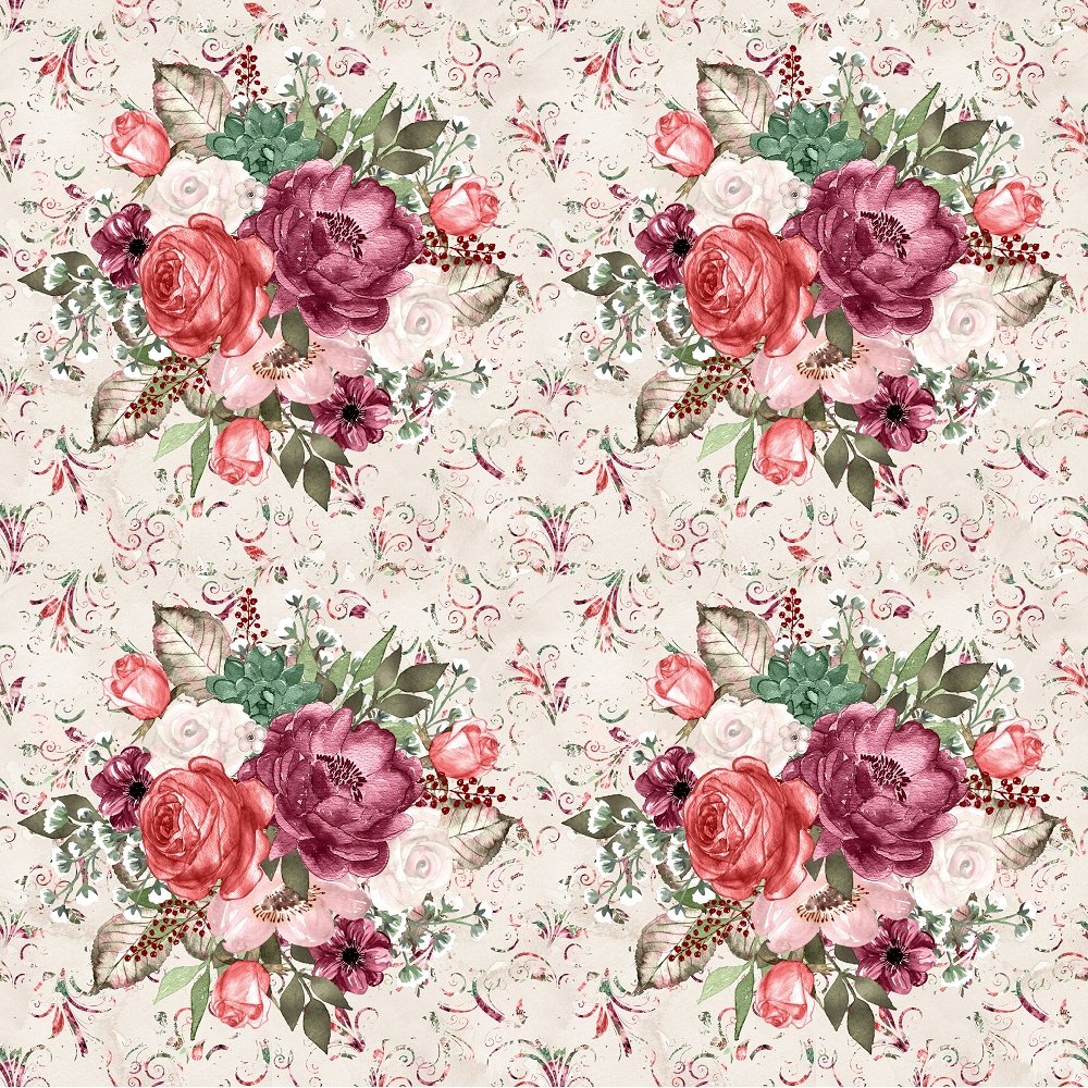 Wildflower Bouquet & Filigree Fabric - Champagne