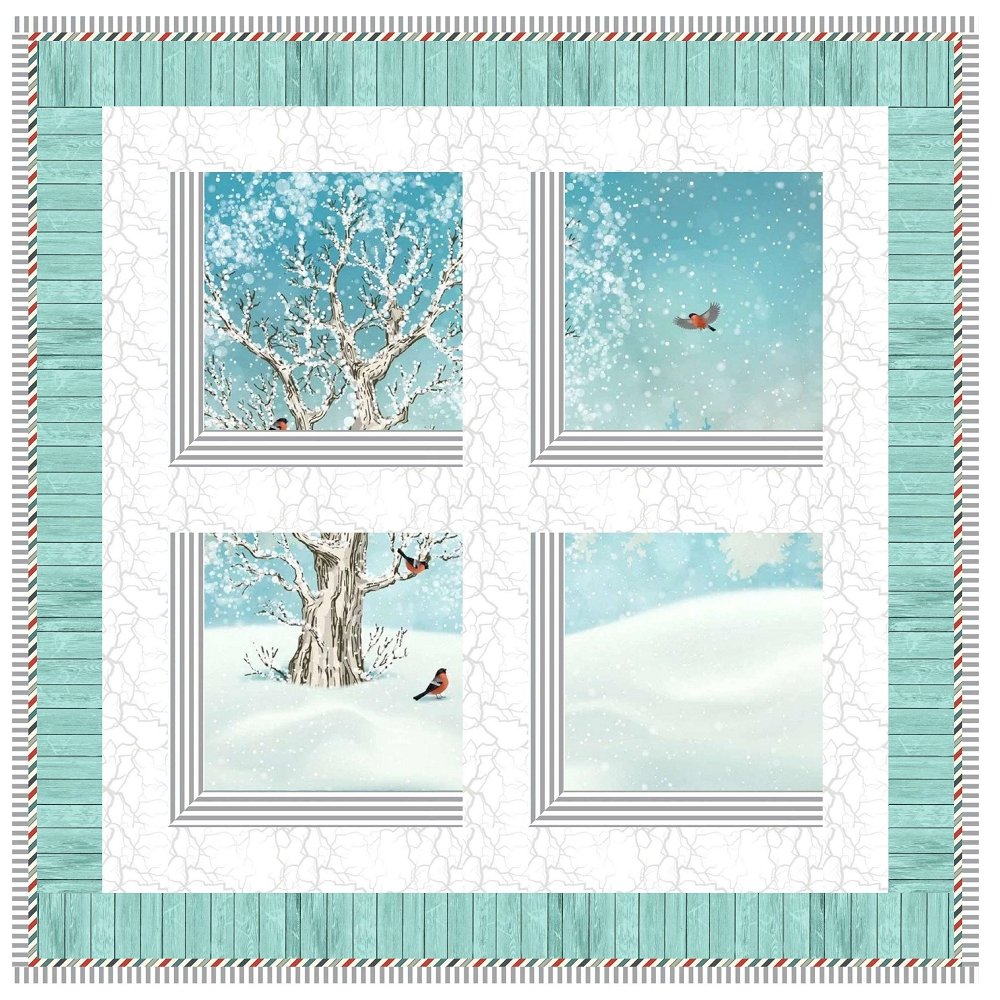 Window to the World - Bullfinch Winter Scene Wall Hanging 29 1/2" x 29 1/2"