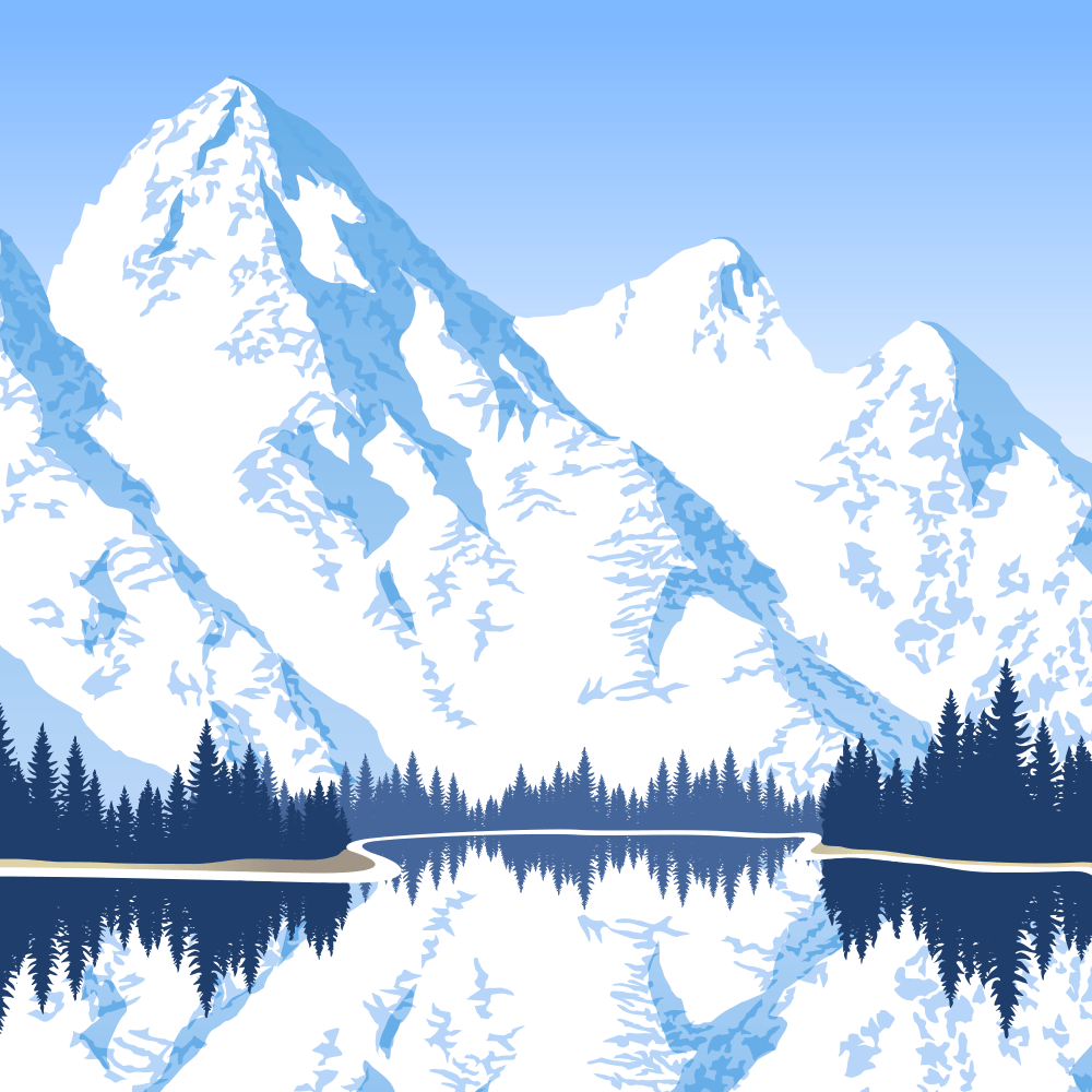 Winter Lake in Mountains Fabric Panel