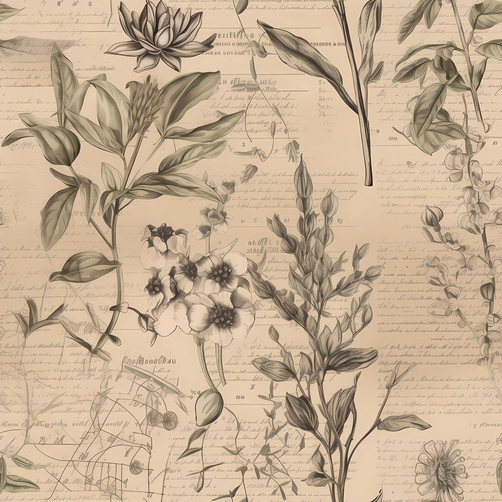 Vintage Floral Love Letters #10 Fabric