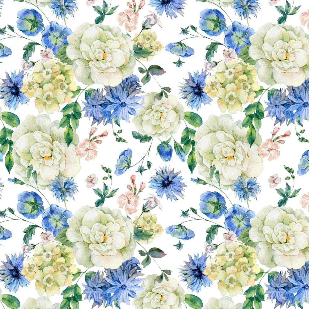 Watercolor Blooming Wildflowers Fabric - Blue