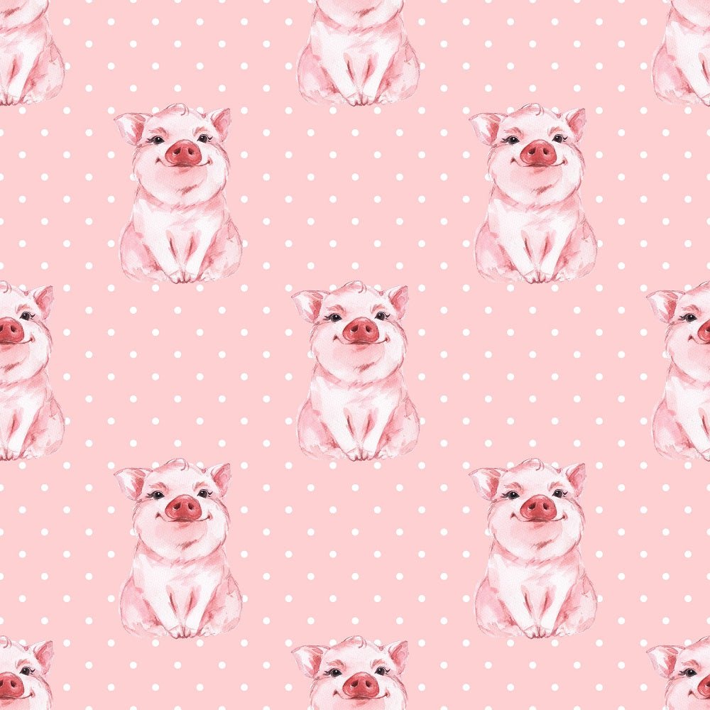 Watercolor Pigs on Dots Fabric - Pink