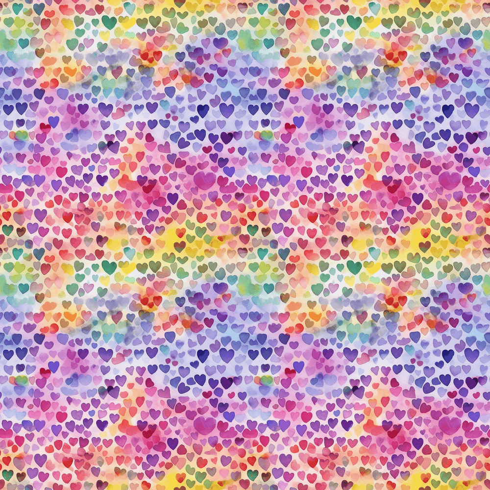 Watercolor Rainbow Hearts Pattern #12 Fabric