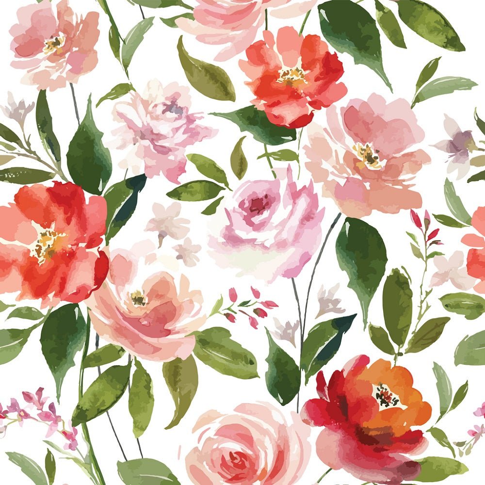 Watercolor Spring Floral Fabric - Red