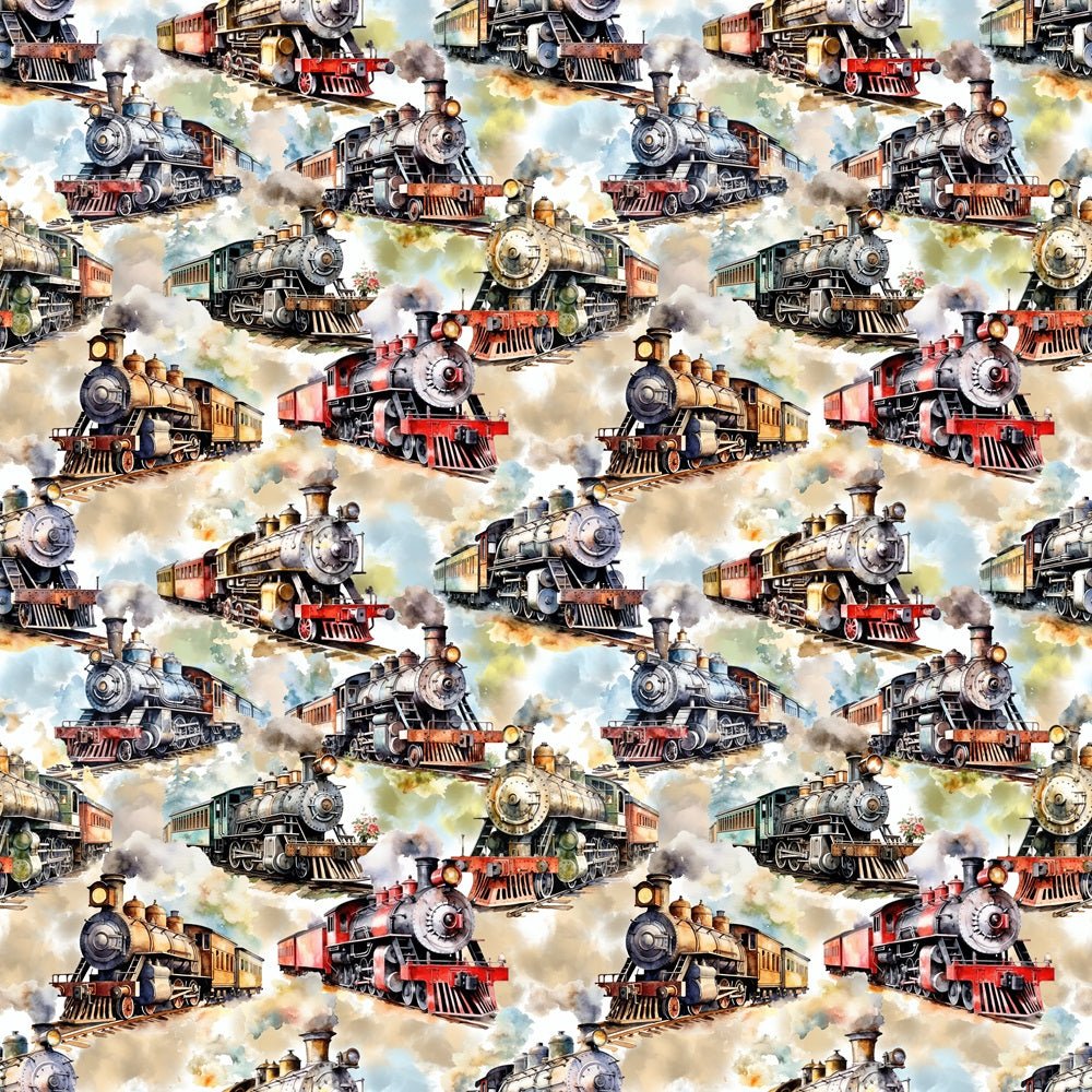 Watercolor Steam Engine Fabric